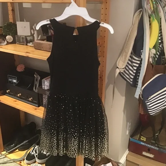 black dress with gold stars Black Spaghetti Straps V Neck Tulle Graduation Dress with Stars, Glitt –  cherishgirls main image 0